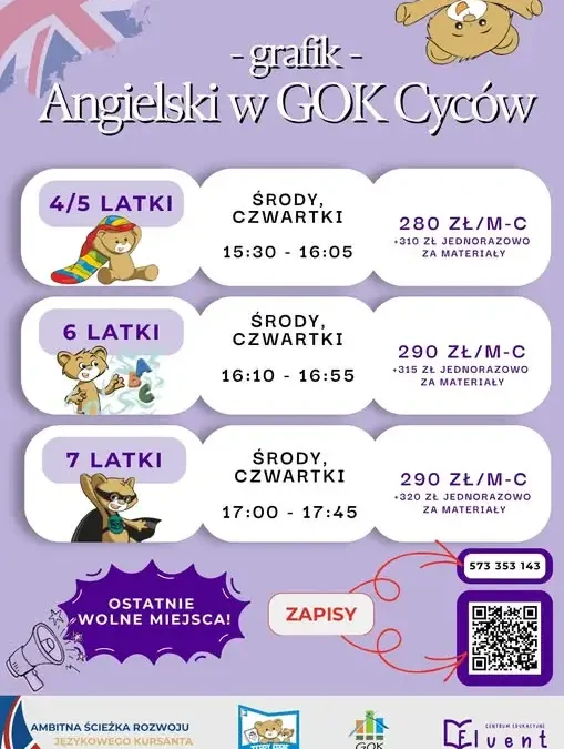 Zajęcia językowe dla dzieci w GOK Cyców – trwają zapisy