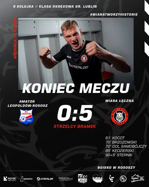 KKS Wiara Łęczna rozbiła Amatora Rososz-Leopoldów 5:0 w 9. kolejce