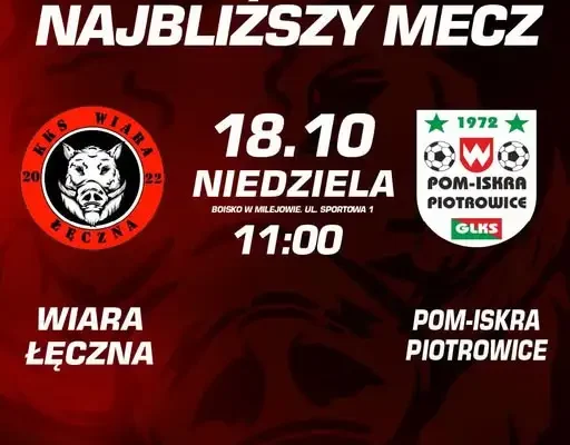 Klasa okręgowa: KKS Wiara Łęczna zagra z POM Iskra Piotrowice w Milejowie