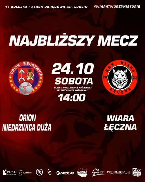 KKS Wiara Łęczna zagra na wyjeździe z Orionem Niedrzwica Duża w 11. kolejce