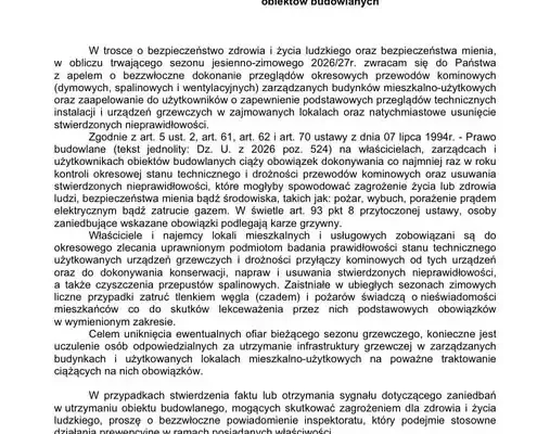 PINB Łęczna apeluje o przeglądy kominów i instalacji grzewczych przed sezonem zimowym