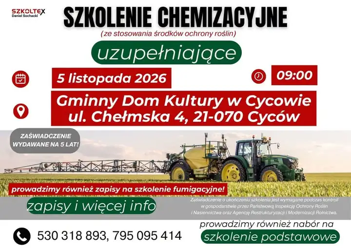 Szkolenie chemizacyjne w Cycowie – zapisy trwają