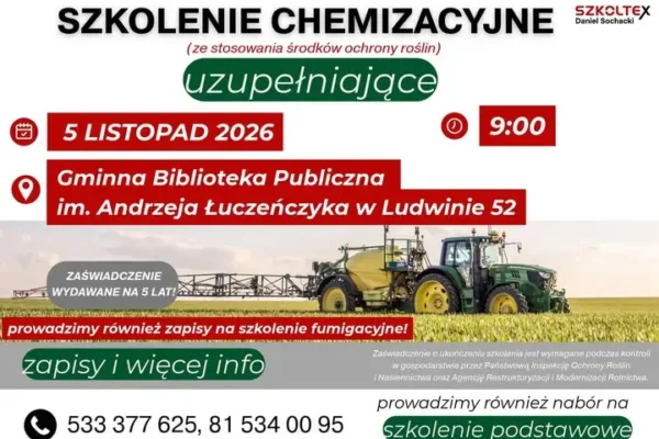 Obowiązkowe szkolenie chemizacyjne dla rolników z gminy Ludwin – 5 listopada
